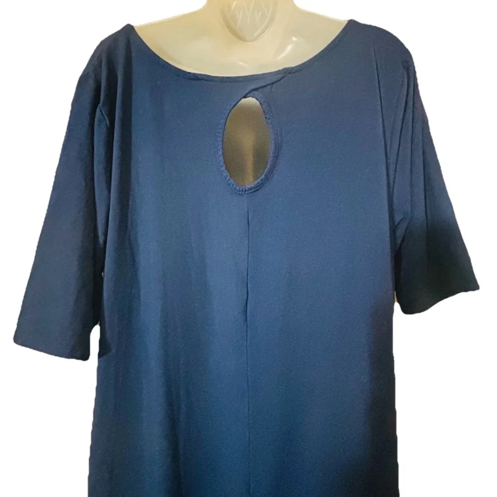 Cuddl Duds Flexwear Elbow Sleeve Rainbow Hem Lounge Dress Navy Size XL Pockets